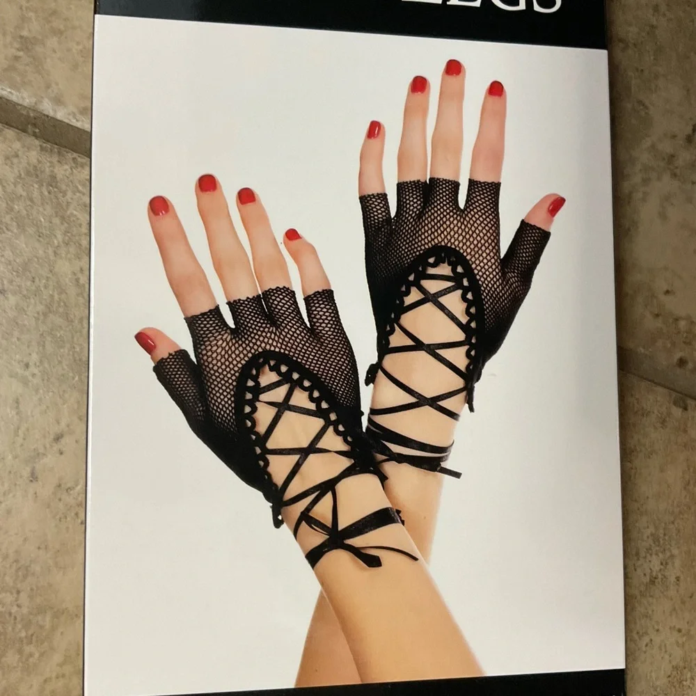 3 sets Gloves fingerless costume whimsigoth goth black theatre corset bows lace